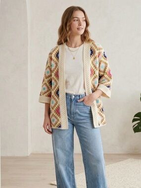 NIB AZ Crochet Knit Granny Square Cardigan Sweater Size Medium